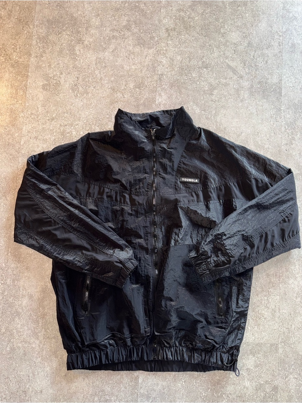 YoungLA Black Windbreaker Track Jacket Men’s XL Full Zip Stand Collar